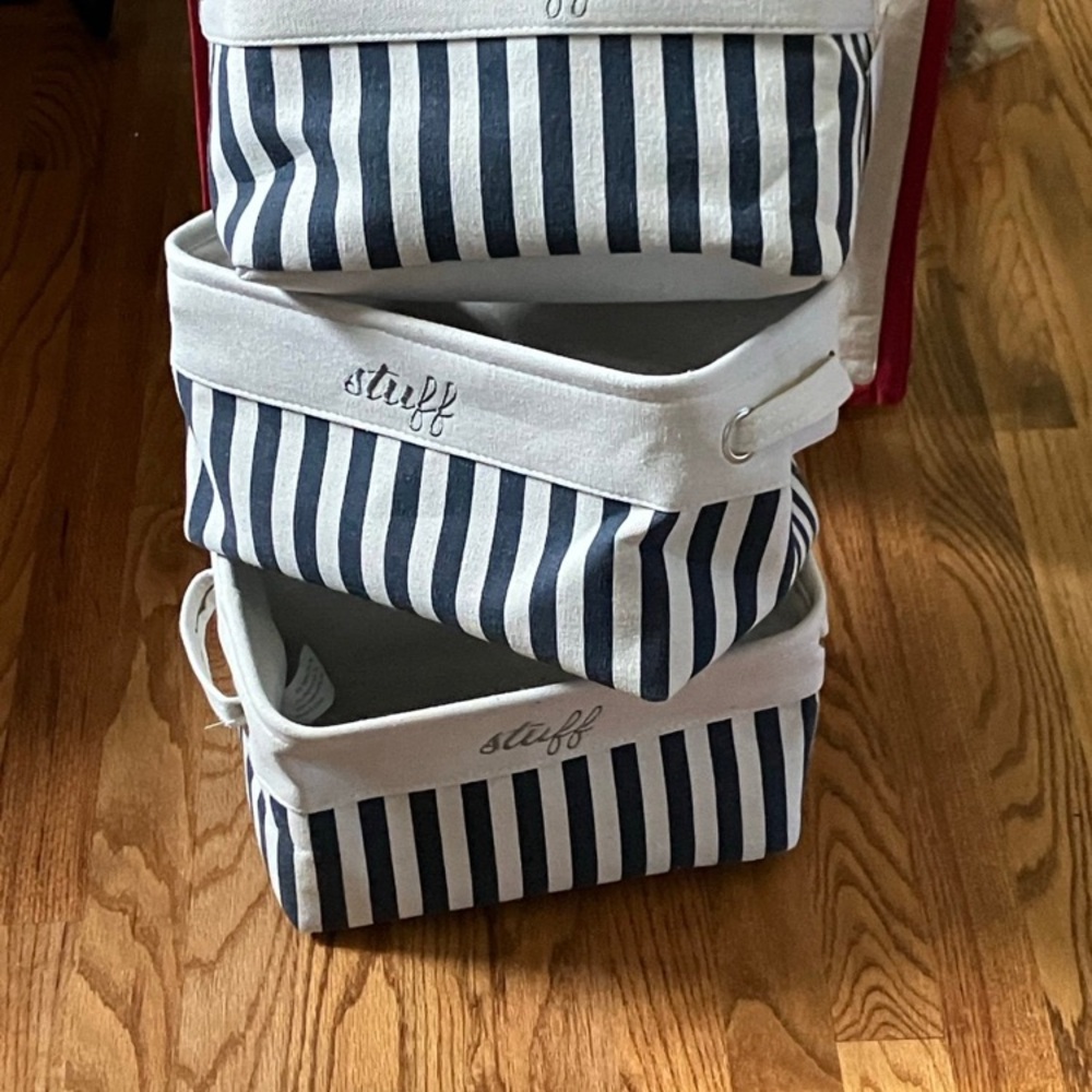 Kirkland Signature Navy and White Storage Bins. SET of 3